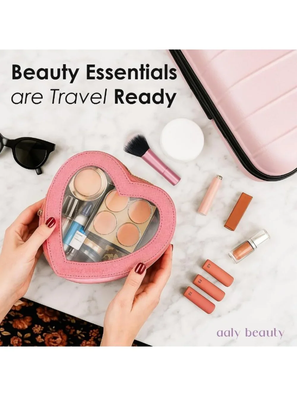 Pink Heart Cosmetic Bag – Large Capacity Makeup & Skincare Organizer, Perfect